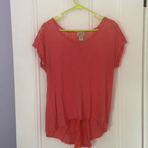 Coral colored adorable lace feature top